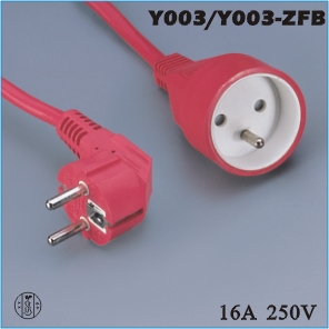 Extension cord,France Extension cord Y003 Y003-ZFB,ac extension cord,extension cable cord,extension power cord